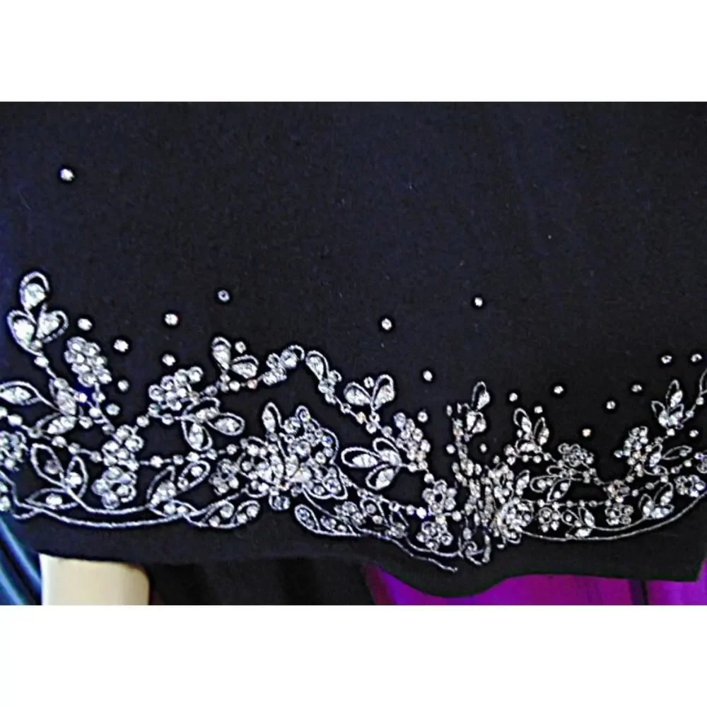 Vtg Old Hollywood Glam Black Cashmere SHAWL RHINESTONE Embellished Luxury Wrap
